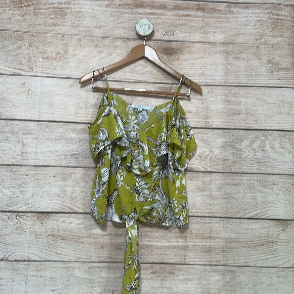 Sweet Rain Floral Cropped Top Line Green Spaghetti Strap Blouse Medium